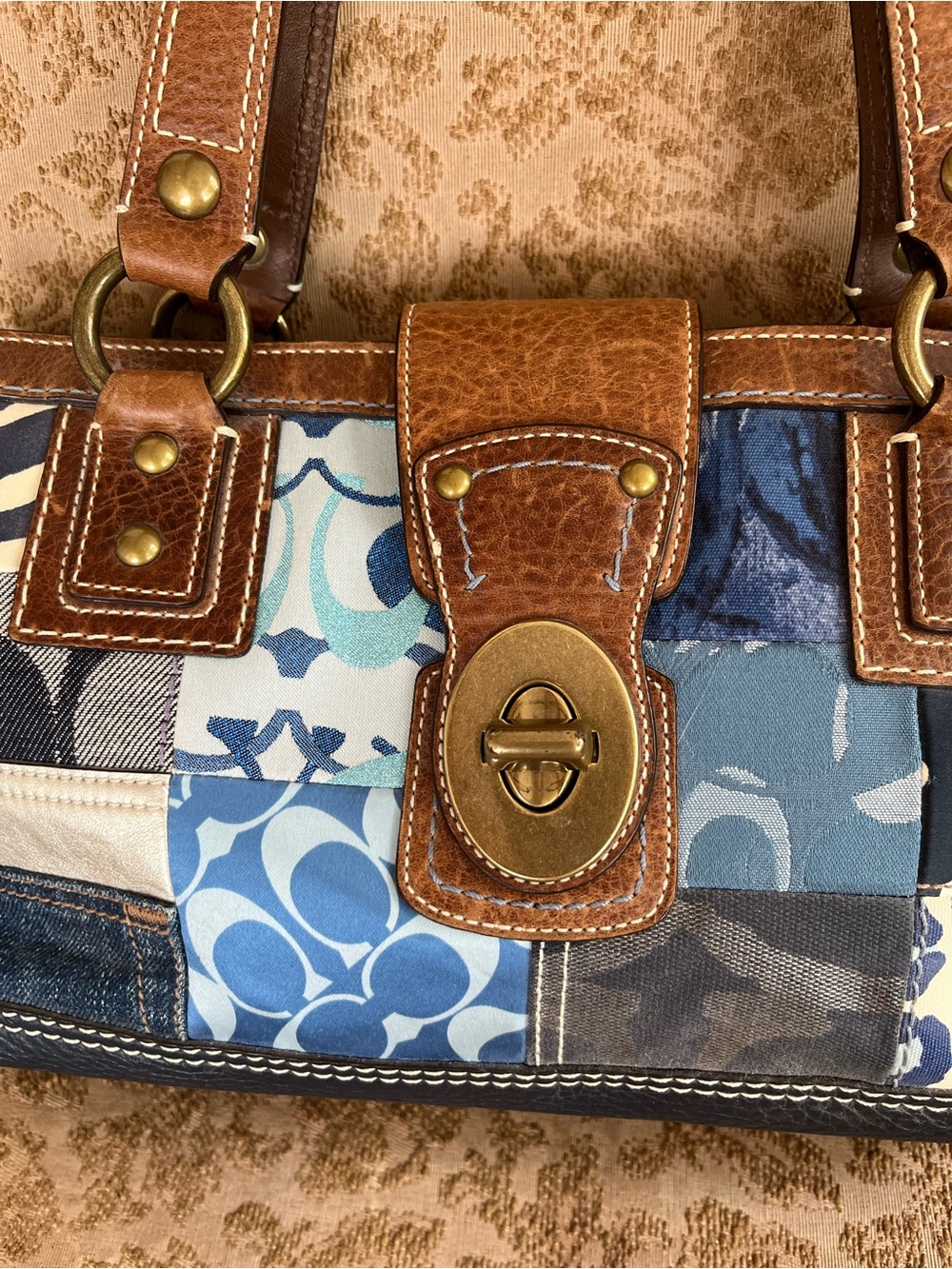 COACH 10816 Denim & Suede Patchwork Satchel bag Tan Leather Y2K - Picture 11 of 11